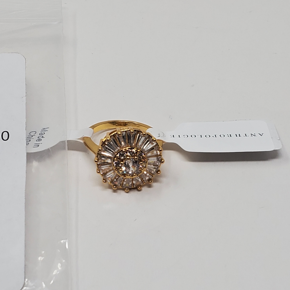 🏷️ NWT Anthropologie Gold-Tone Crystal Sunburst Ring